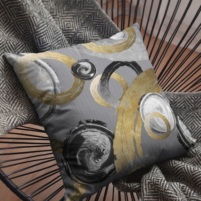Abstract Gold Colour Ring Black White Swirl Cushion (Creator Uploaded)