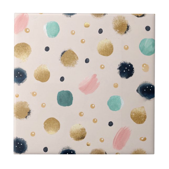 Abstract Gold & Colourful Brushstroke Circle Ceramic Tile (Front)