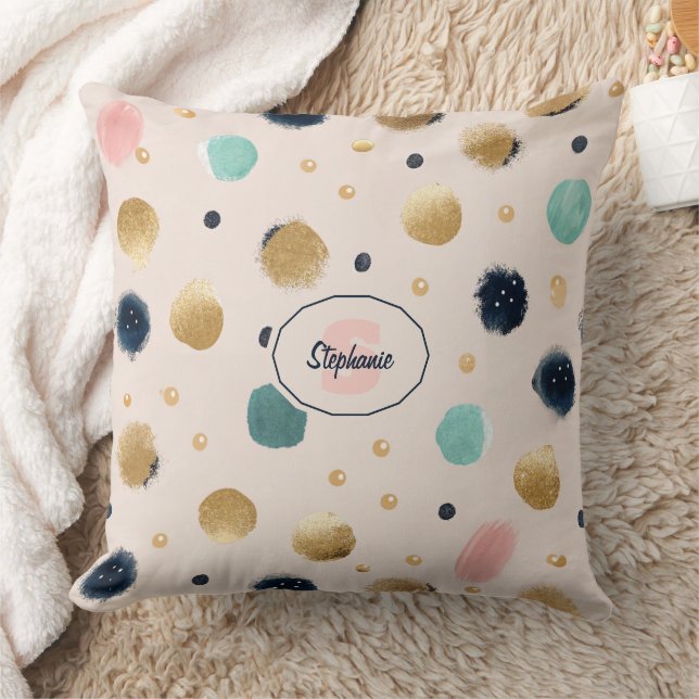 Abstract Gold & Colourful Brushstroke Circle Cushion (Blanket)