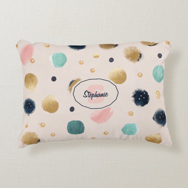 Abstract Gold & Colourful Brushstroke Circle Decorative Cushion (Front)