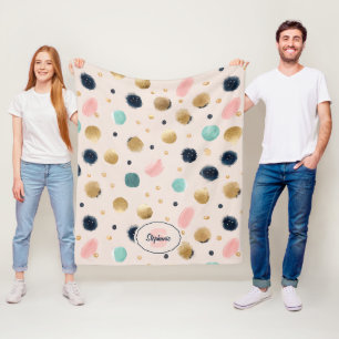 Abstract Gold & Colourful Brushstroke Circle Fleece Blanket