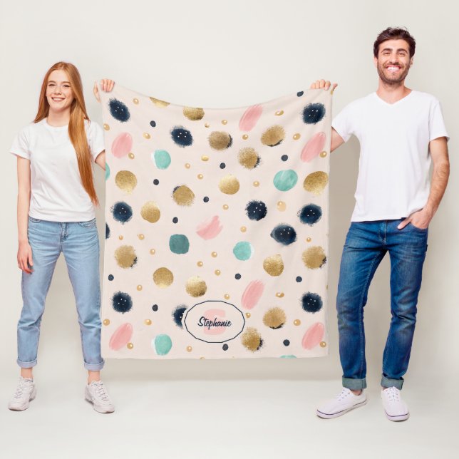 Abstract Gold & Colourful Brushstroke Circle Fleece Blanket (In Situ)