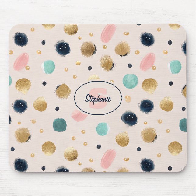Abstract Gold & Colourful Brushstroke Circle Mouse Pad (Front)