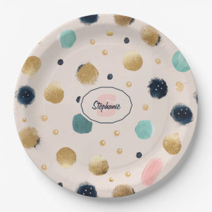 Abstract Gold & Colourful Brushstroke Circle Paper Plate