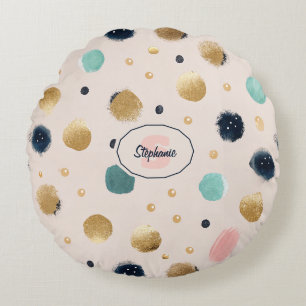 Abstract Gold & Colourful Brushstroke Circle Round Cushion