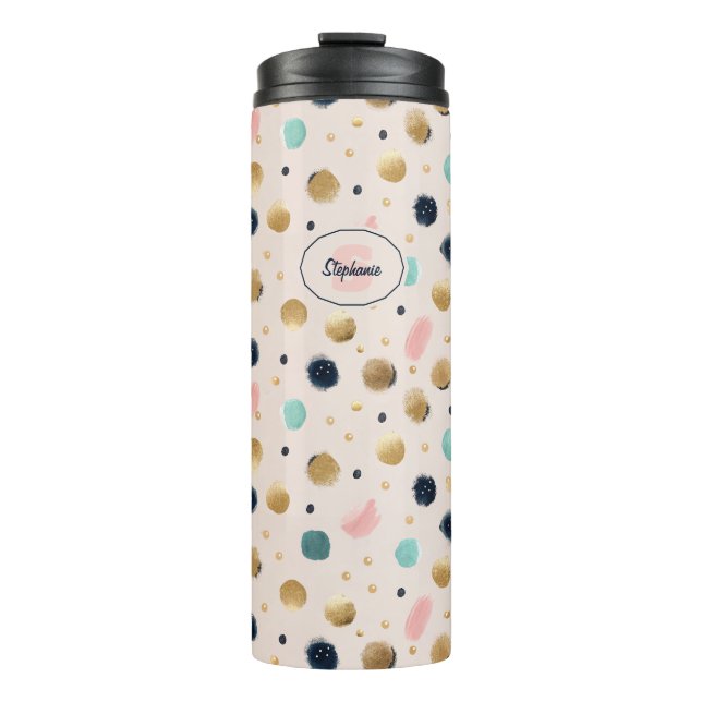 Abstract Gold & Colourful Brushstroke Circle Thermal Tumbler (Front)