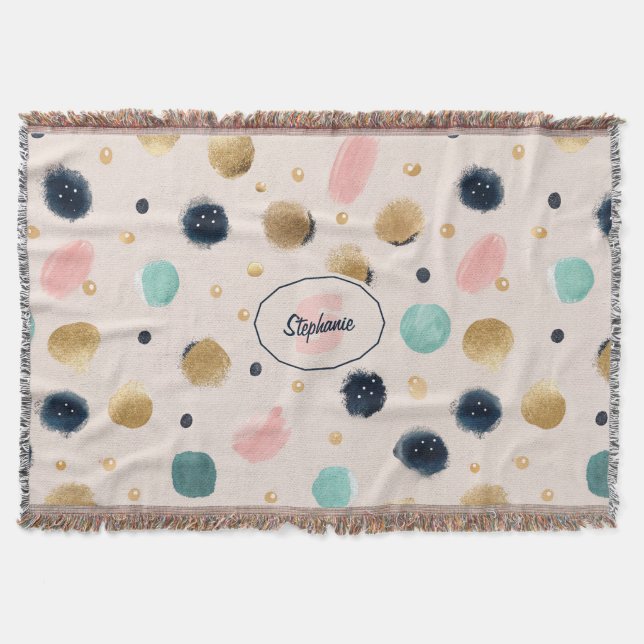 Abstract Gold & Colourful Brushstroke Circle Throw Blanket (Front)