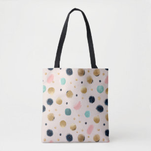 Abstract Gold & Colourful Brushstroke Circle Tote Bag