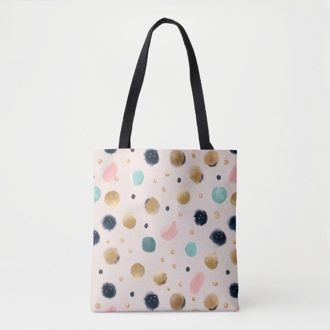 Abstract Gold & Colourful Brushstroke Circle Tote Bag (Front)