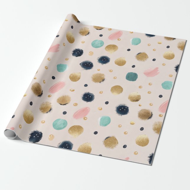 Abstract Gold & Colourful Brushstroke Circle Wrapping Paper (Unrolled)