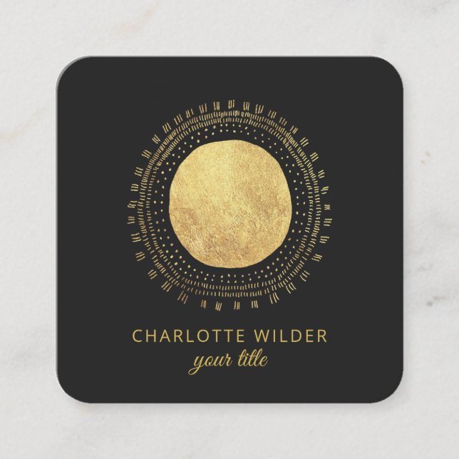 Abstract Gold Foil Circle Square Black Square Busi Square Business Card (Front)