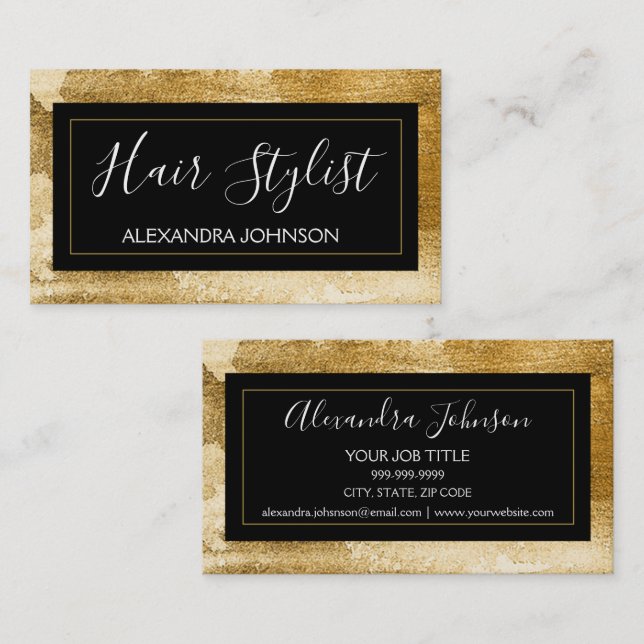 Abstract Gold Foil Trendy Hair Stylist Business Card (Front/Back)