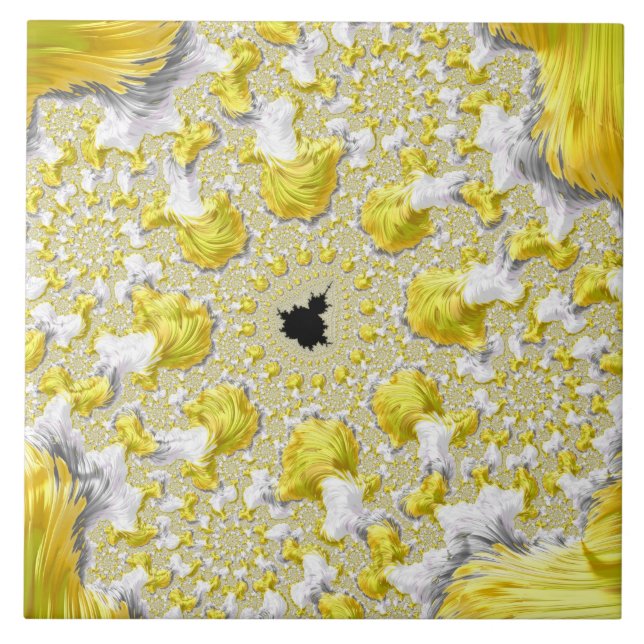 Abstract Gold Fractal Ceramic Tile (Front)