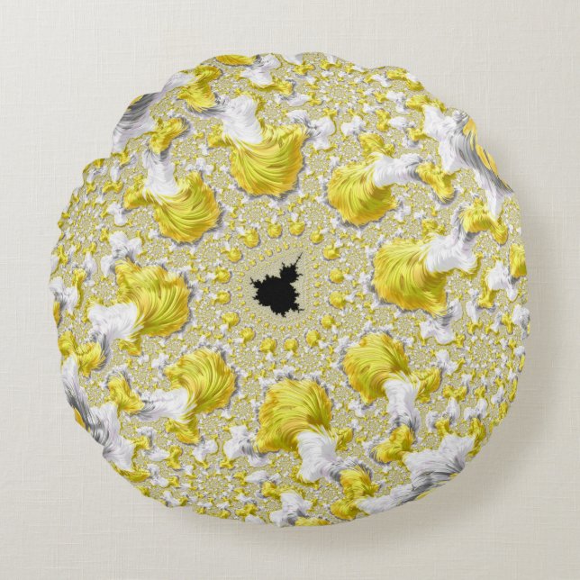 Abstract Gold Fractal Round Cushion (Front)