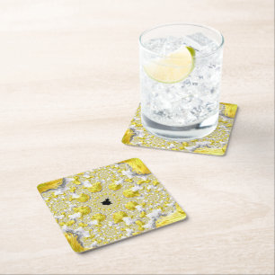 Abstract Gold Fractal Square Paper Coaster