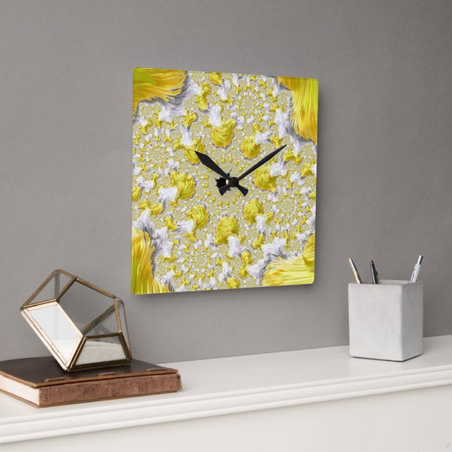 Abstract Gold Fractal Square Wall Clock (Office)