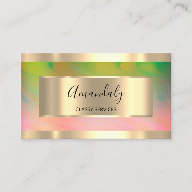 Abstract Gold Framed Elegant Makeup Pink Business Card (Front)