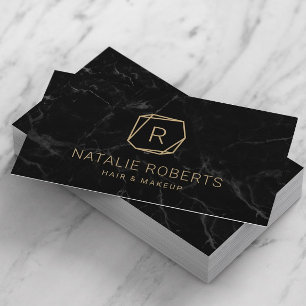 Abstract Gold Geometric Logo Modern Black Marble Business Card
