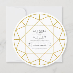 Abstract gold glitter diamond jewel wedding invitation