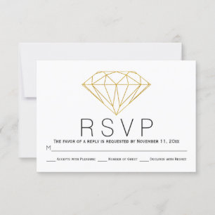Abstract gold glitter diamond wedding RSVP card