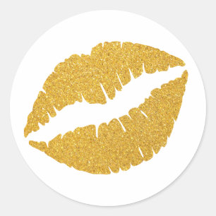 Abstract Gold Glitter Lipstick Classic Round Sticker