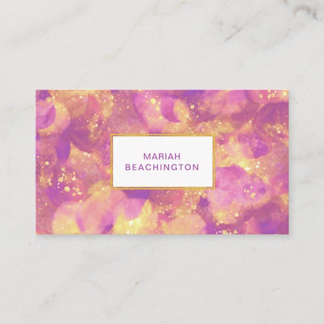 *~* Abstract Gold Glitter Purple  Yellow White Business Card (Front)