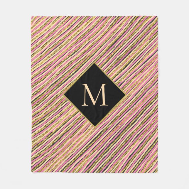 Abstract Gold Glitter Sparkle Monogram Fleece Blanket (Front)