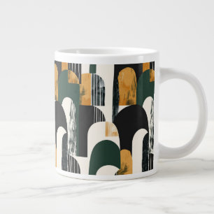 Abstract Gold Green Black and White Large Coffee Mug