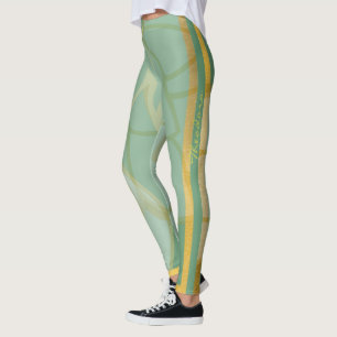 Abstract Gold Green Floral Leggings