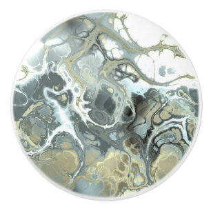 Abstract Gold & Grey Marble Stone Fluid Texture Ceramic Knob