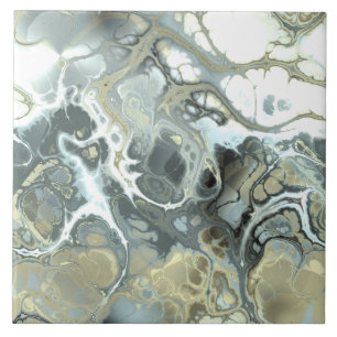 Abstract Gold & Grey Marble Stone Fluid Texture Ceramic Tile