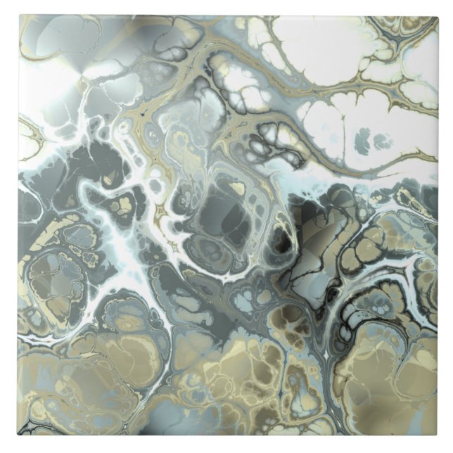 Abstract Gold & Grey Marble Stone Fluid Texture Ceramic Tile (Front)