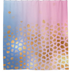 Abstract gold honeycomb on blue pink gradient colo shower curtain
