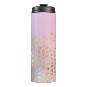 Abstract gold honeycomb on blue pink gradient colo thermal tumbler