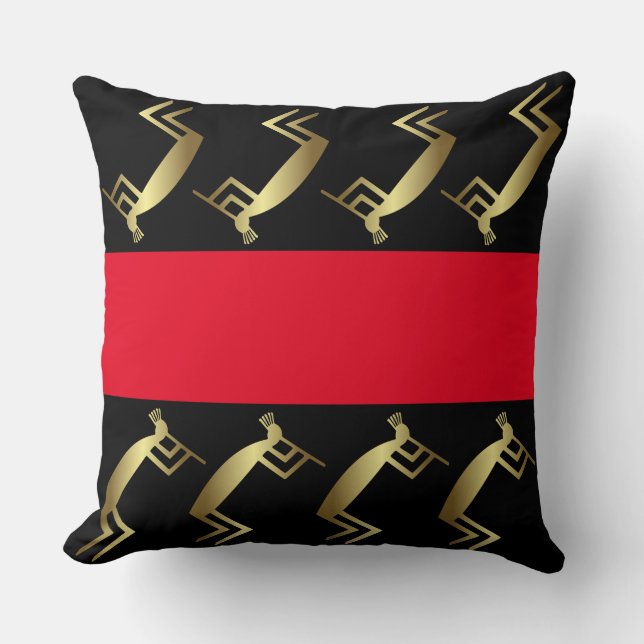 Abstract Gold Kokopelli Throw Pillow (Front)