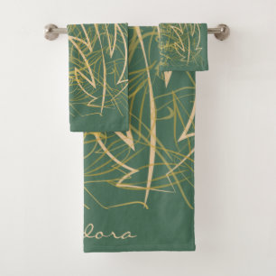 Abstract Gold Leaf Green Background Bath Towel Set