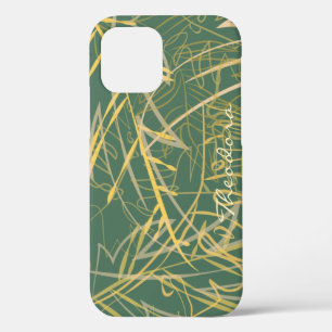 Abstract Gold Leaf Green Background iPhone 12 Case