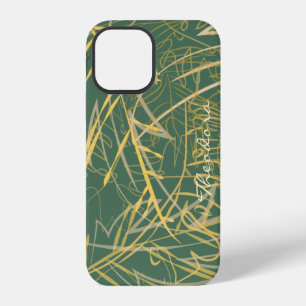 Abstract Gold Leaf Green Background iPhone 12 Case