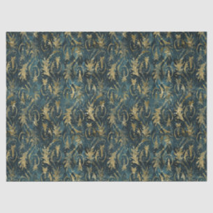 Abstract Gold Leaves on Green Decoupage Tissue Paper