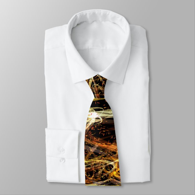Abstract Gold Light Swirl Black Neck Tie (Tied)