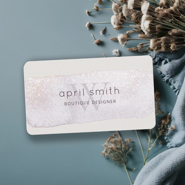 Abstract Gold Lilac Brush Stoke Monogram Glitter Business Card (Creator Uploaded)