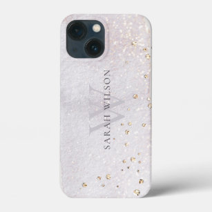 Abstract Gold Lilac Brush Stoke Monogram Glitter iPhone 13 Mini Case