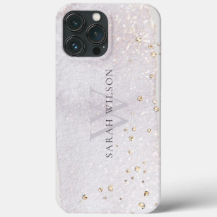Abstract Gold Lilac Brush Stoke Monogram Glitter iPhone 13 Pro Max Case