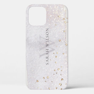 Abstract Gold Lilac Brush Stoke Monogram Glitter iPhone 12 Pro Case