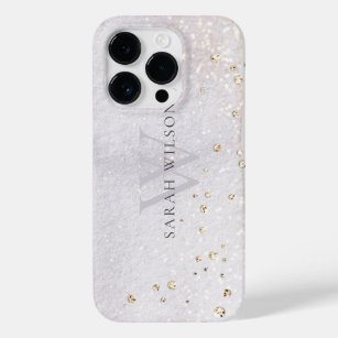 Abstract Gold Lilac Brush Stoke Monogram Glitter Case-Mate iPhone 14 Pro Case