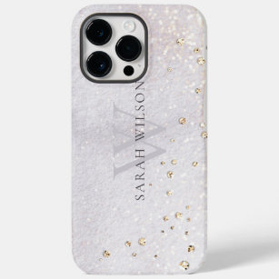 Abstract Gold Lilac Brush Stoke Monogram Glitter Case-Mate iPhone 14 Pro Max Case