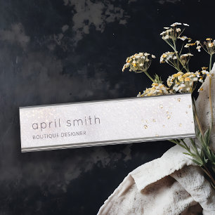 Abstract Gold Lilac Brush Stoke Watercolor Glitter Desk Name Plate