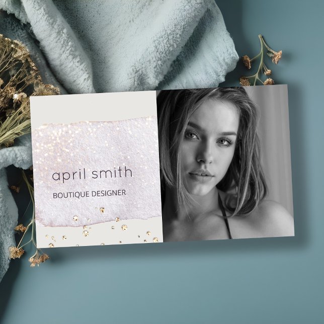 Abstract Gold Lilac Brush Stoke Watercolor Photo Business Card (Creator Uploaded)