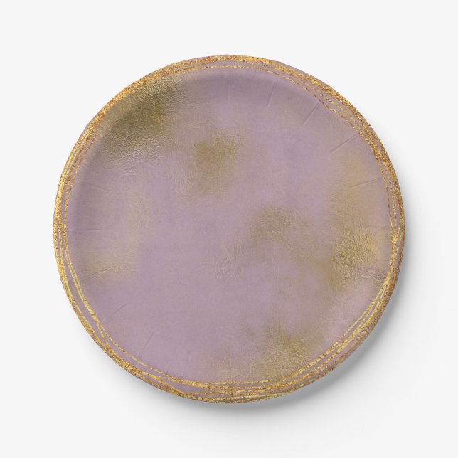 Abstract Gold Lilac Purple Glass Party Vip Paper Plate (Front)