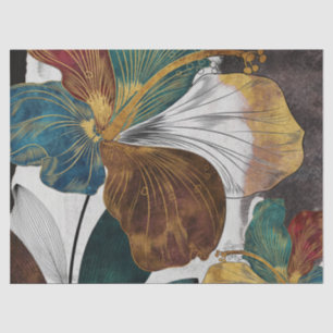 Abstract Gold Line Floral Art with Bold Petals Tissue Paper